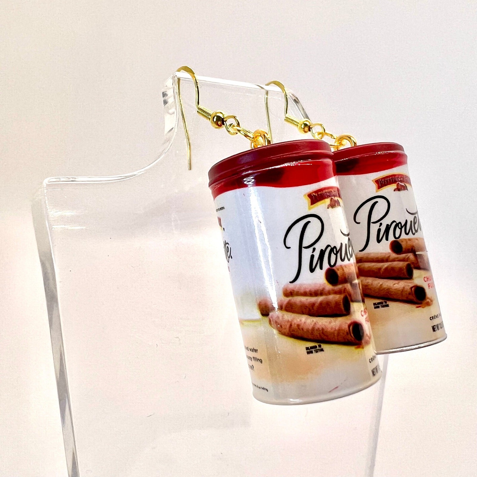 Pirouette Cookie Earrings – Mini Wafer Snack Dangles – Retro Foodcore Cute