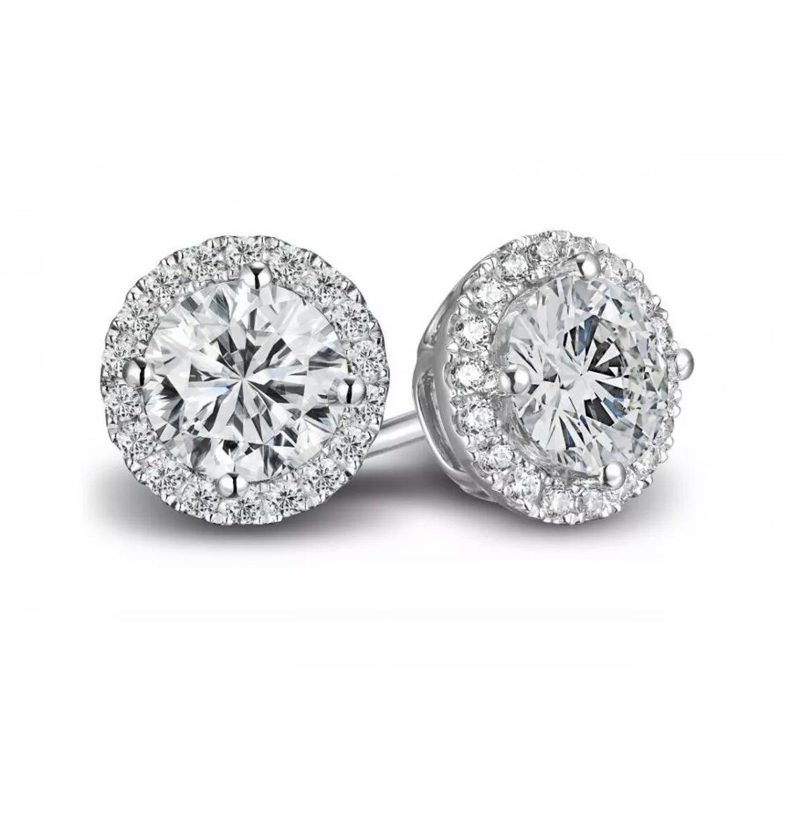 4.00ct Round Bridal Stud Halo Solitaire Earrings 14k White Gold Push Back $495