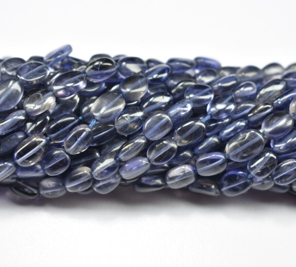 14″ Natural Iolite Smooth Oval Shape Beads, Iolite Gemstone Beads 4.5X6-5X7mm