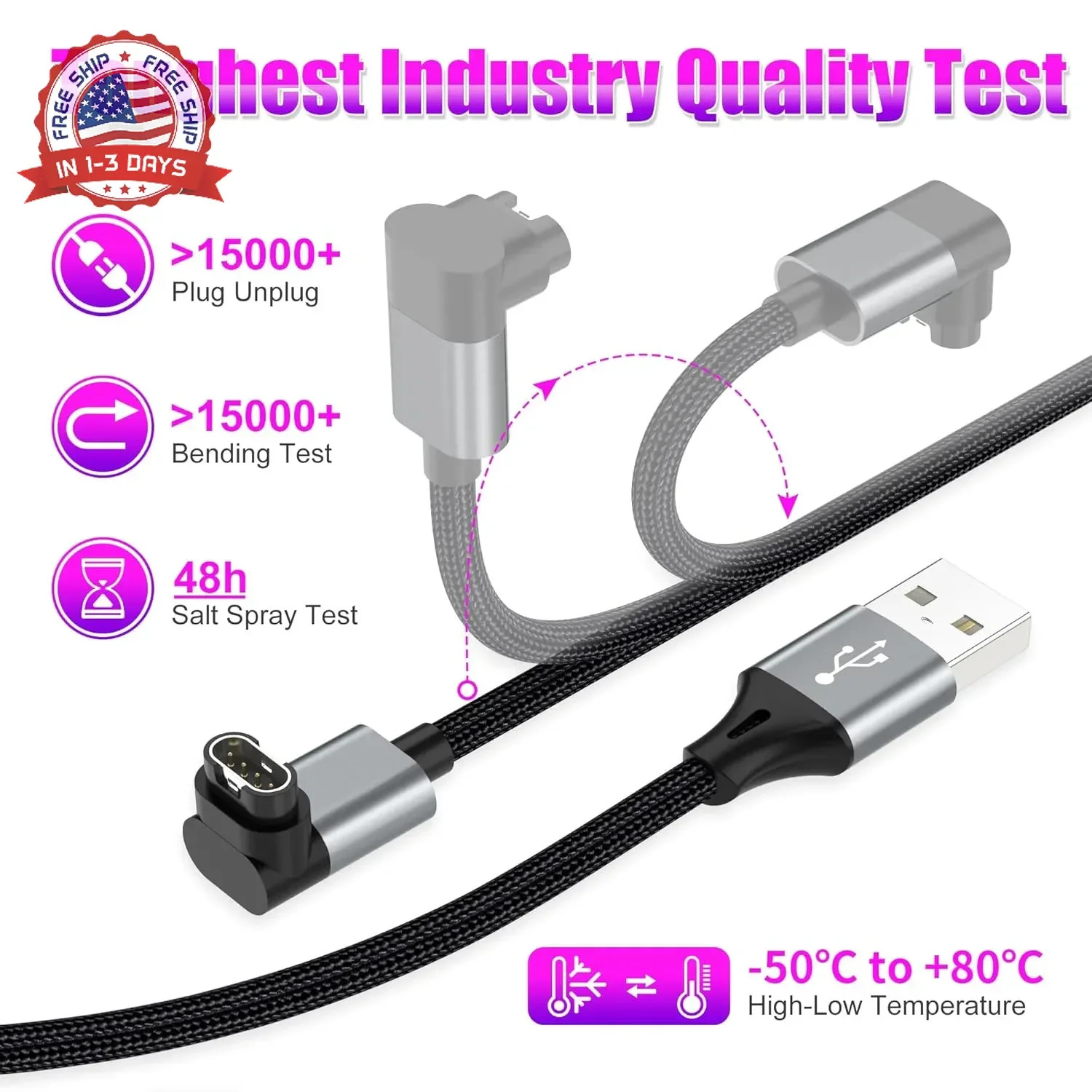 AGVEE 2 Pack 3.3ft Charger Cable for Garmin Watch, L-Shape Braided Charging Cord