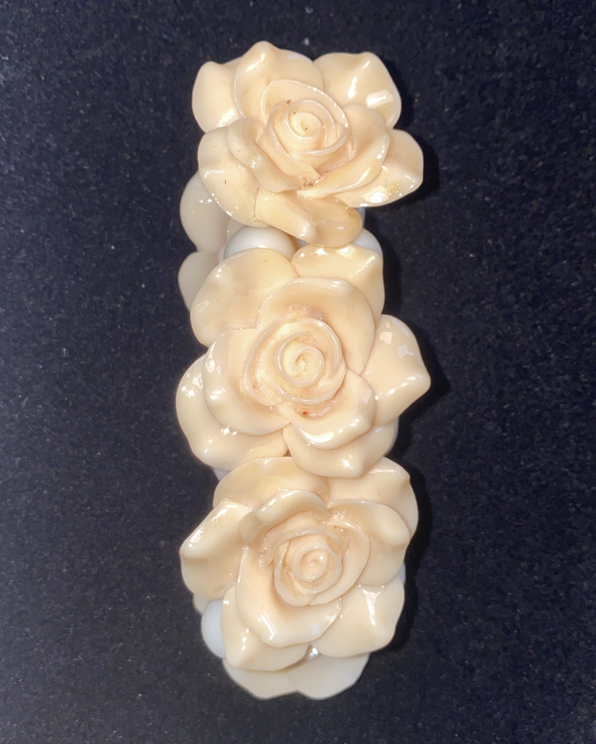Vintage Plastic Resin (?) Pinky/ Yellow Rose Stretch Bracelet Stunning