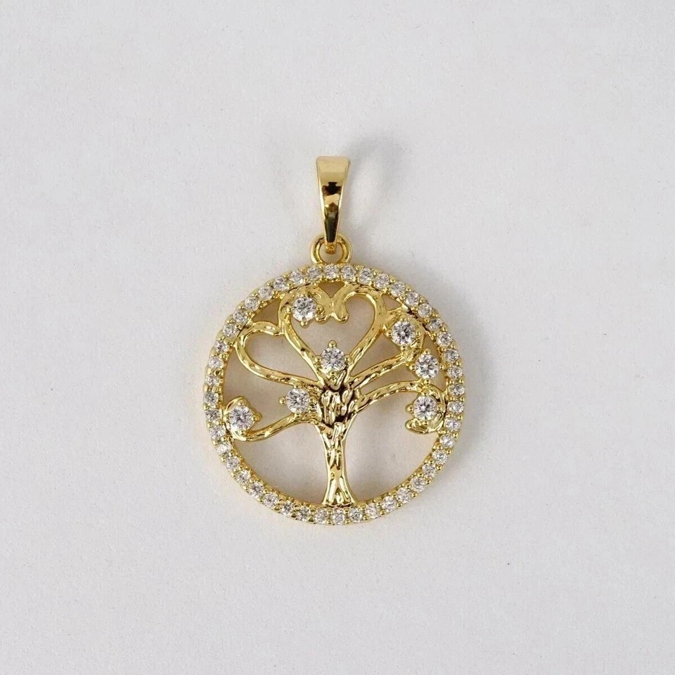 1.50Ct Round Cut Simulated Diamond Tree Shape Pendant In 14K Yellow Gold Plated