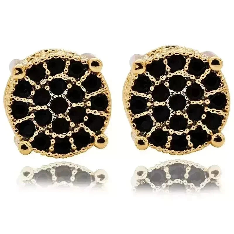 Engagement Stud Earrings Round Cut Simulated Black Diamond 925 Starling Silver