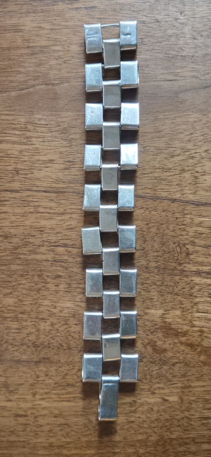 Turquoise & Mexican Silver Vintage Heavy Link Bracelet 61 grams 7.5 inches long