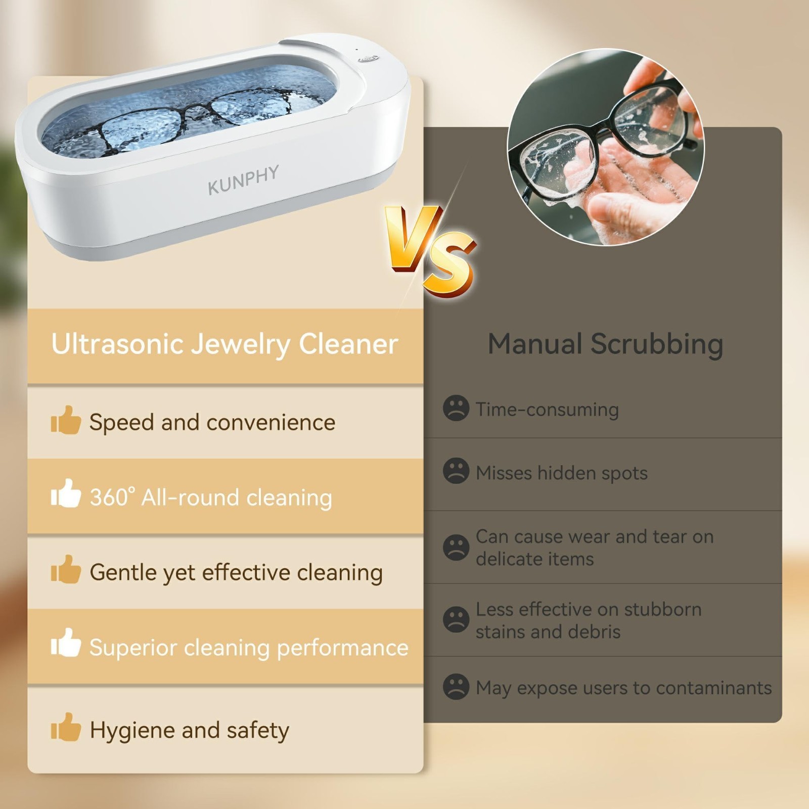 Professional Ultrasonic Jewelry Cleaner 12oz 46KHz, Sonic Cleaner for Rings, Gla
