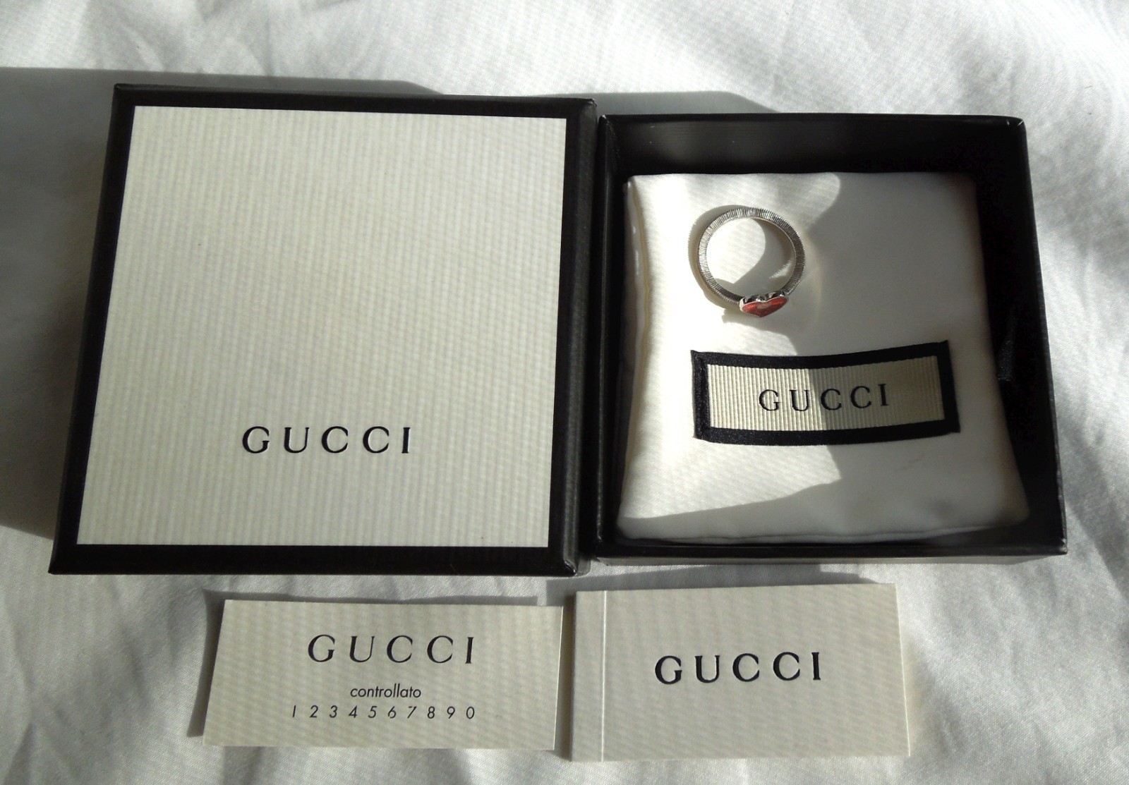 Gucci Sterling Silver Interlocking G Red Heart Enamel Ring sz7 NWT & Box $450