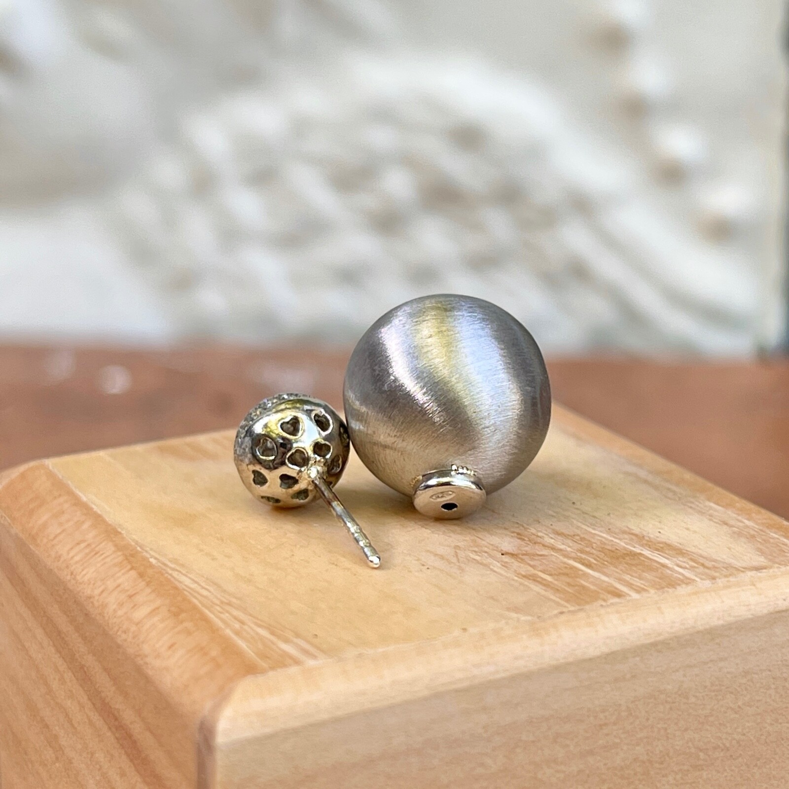 Brushed Sterling Silver Matte Finish + CZ Ball Double-Ended Ball Post Earrings
