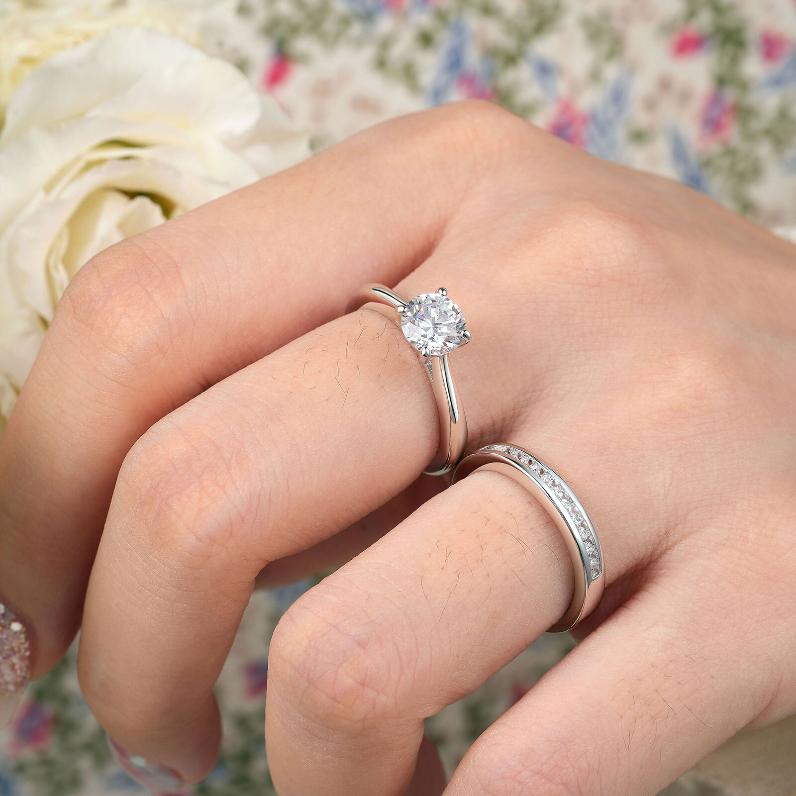 1 Carat Silver Bridal Set Engagement Promise Wedding Ring Sets Womens Jewelry