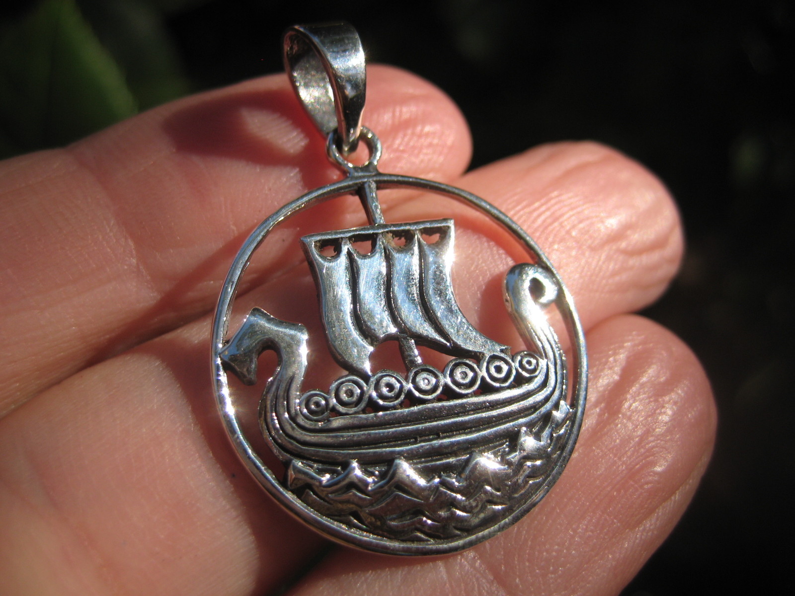 925 silver Norse viking ship boat pendant necklace Thailand jewelry art A14