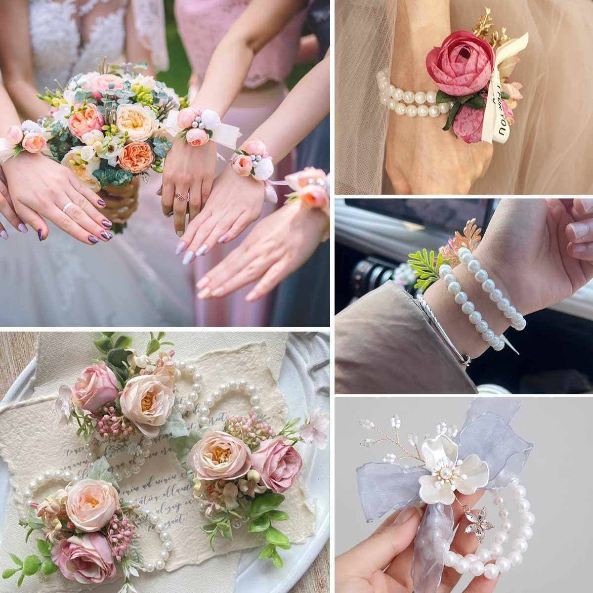 10 Pieces Pearl Corsage Wristlet Bracelet Elastic Wrist Corsages Bands for We…