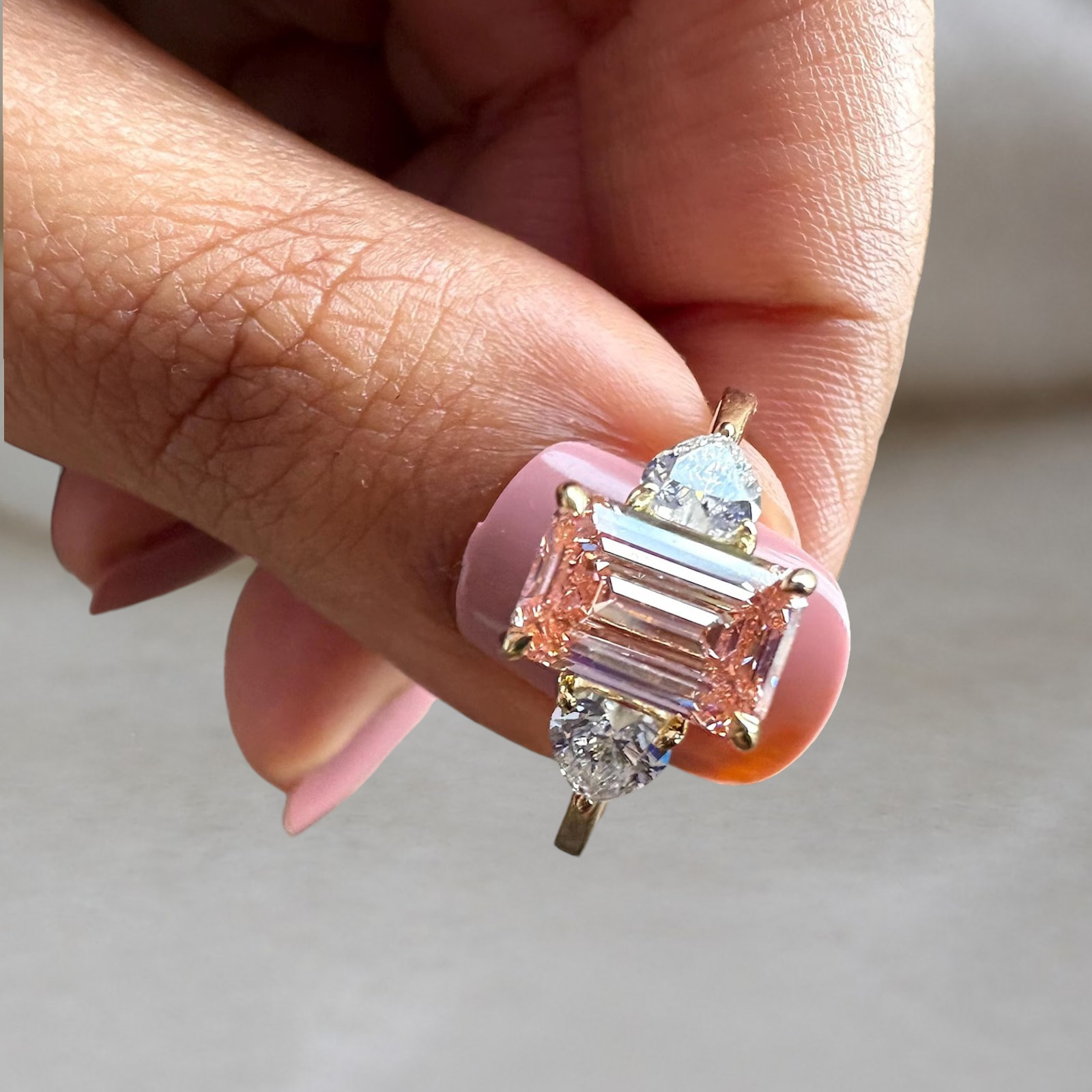 Fancy Intense Pink Diamond Ring Emerald 6.00 Carat IGI Lab Grown 18K Yellow Gold