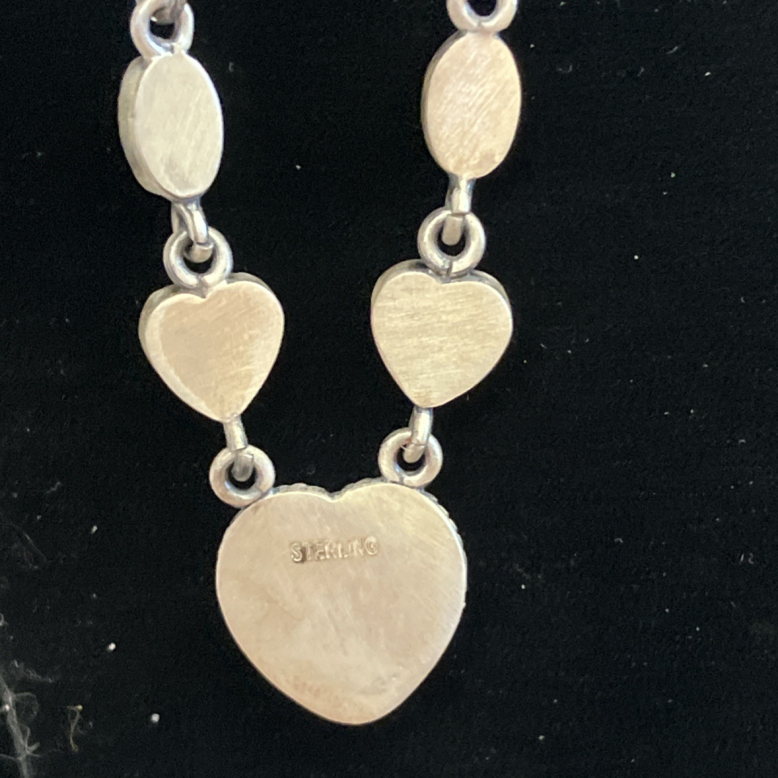 Pink Conch Shell Heart Station Necklace 18″ Cable Signed Natural Sterling 925