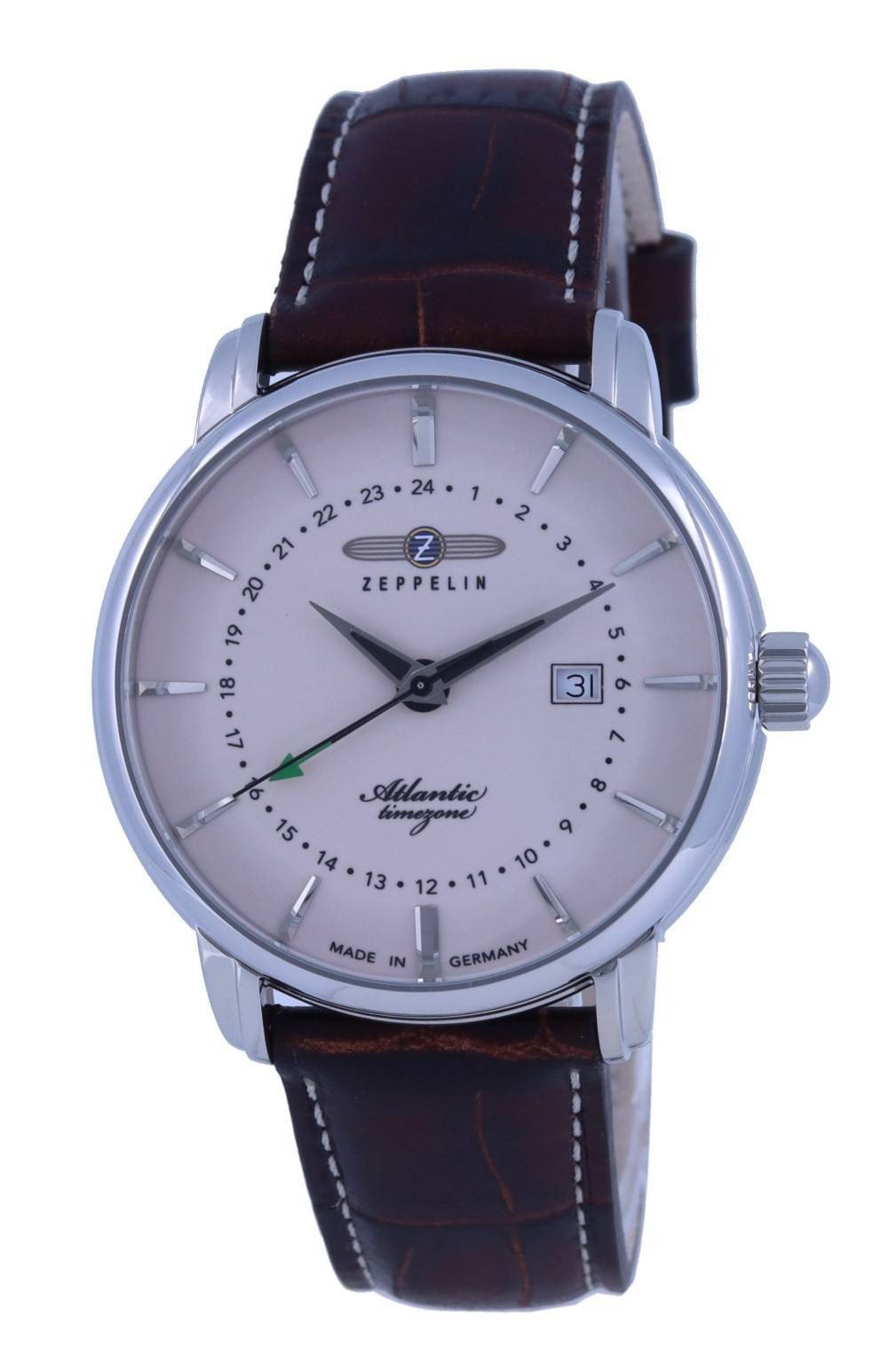 Zeppelin Atlantic Beige Dial Quartz Leather Strap New Z84425 Men’s Watch