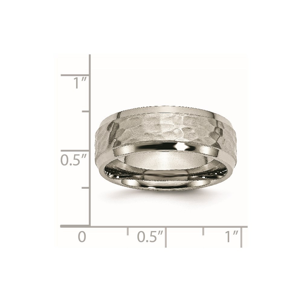 Titanium Polished and Hammered 8mm Beveled Edge Band Men’s Ring Size 13