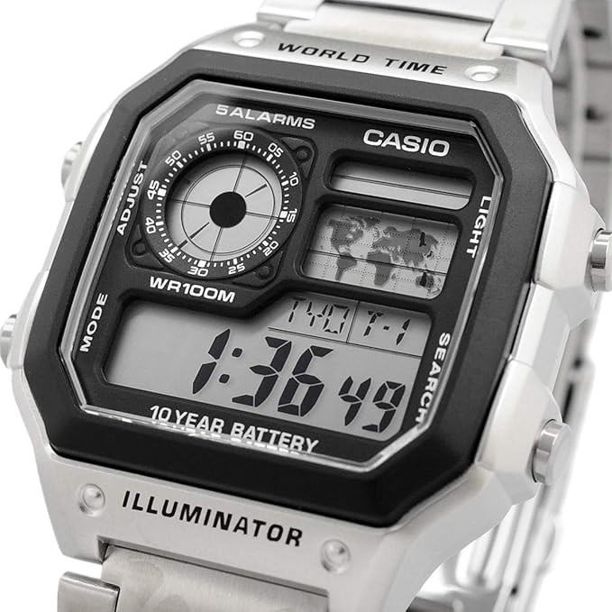 Casio AE-1200WHD World Time Watch Casio Royale Silver Steel Digital JDM