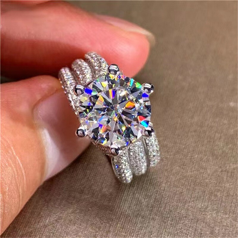 5 Carat Round Cut Moissanite Engagement Wedding Ring Real S925 Sterling Silver