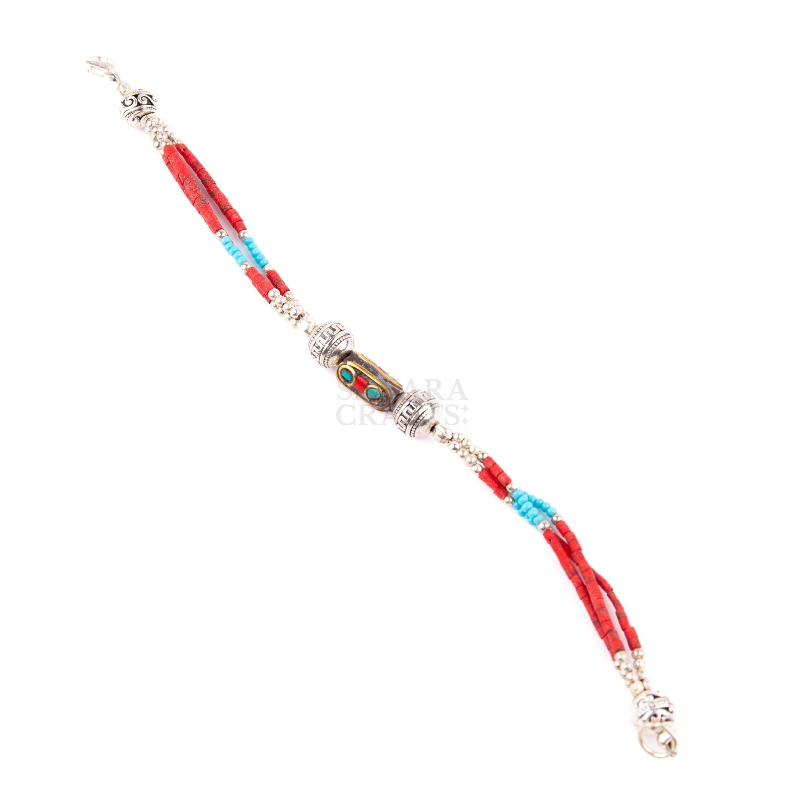 Tibetan Bracelet, Red Coral Turquoise Beads, Traditional Tibetan Bead Jewelry