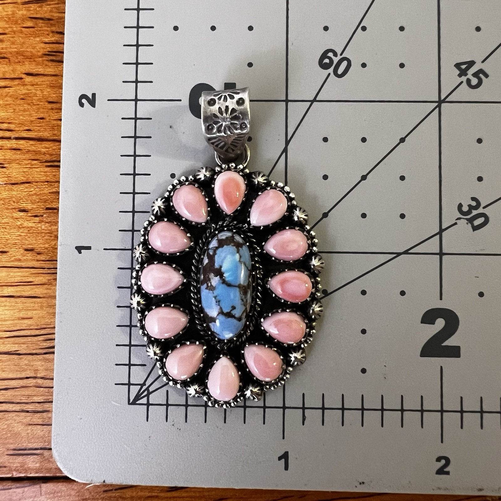 Golden Hills Turquoise Queen Conch Sterling Silver Cluster Pendant 925