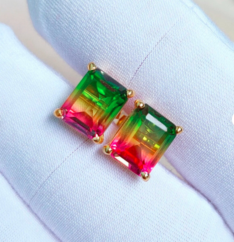 4.4ct Natural Watermelon Tourmaline Earring 925Sterling Silver Earrings
