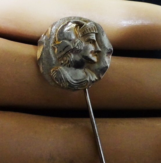 Vintage Roman Soldier Cameo 2 3/4″ Long Stick Lapel Hat Pin