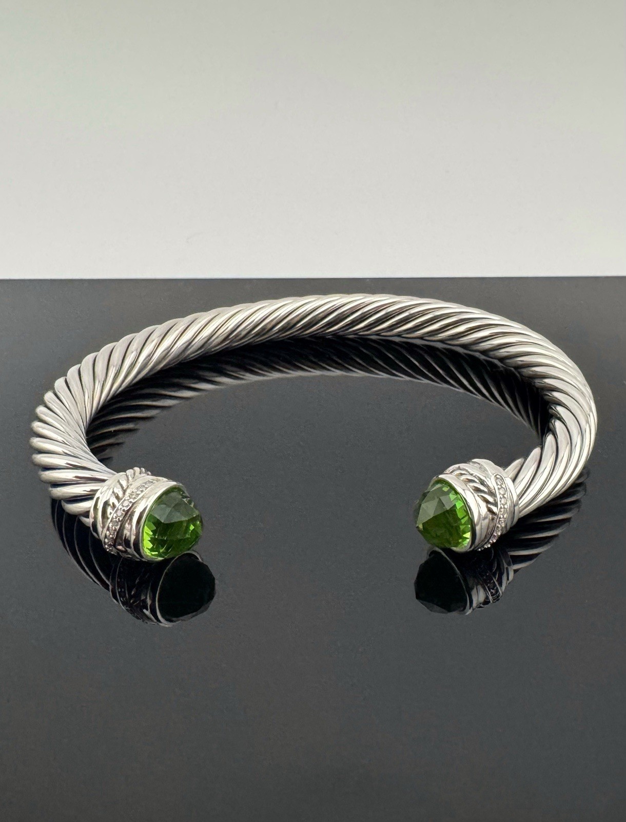 David 7mm Peridot Cable Bracelet 925 Sterling Silver Size Medium