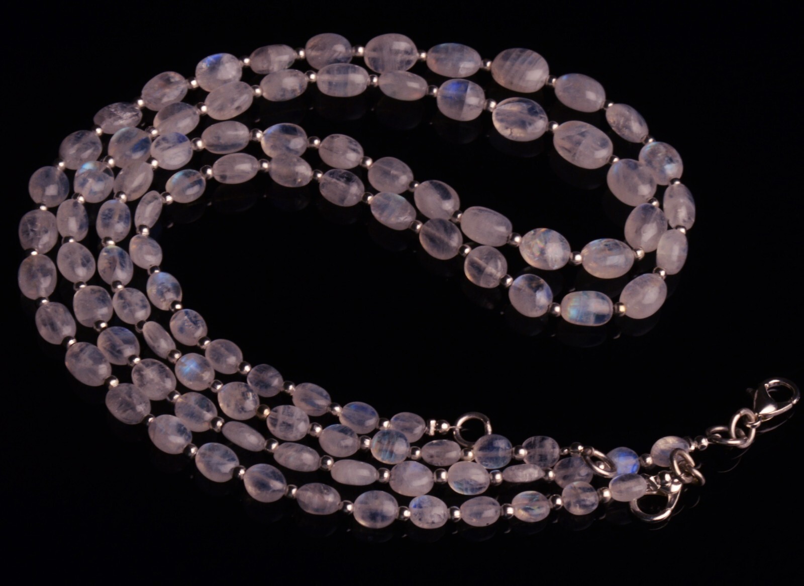 Blue Fire Rainbow Moonstone 6×4 to 9×7 mm Size Oval Nugget Beads Necklace 17″