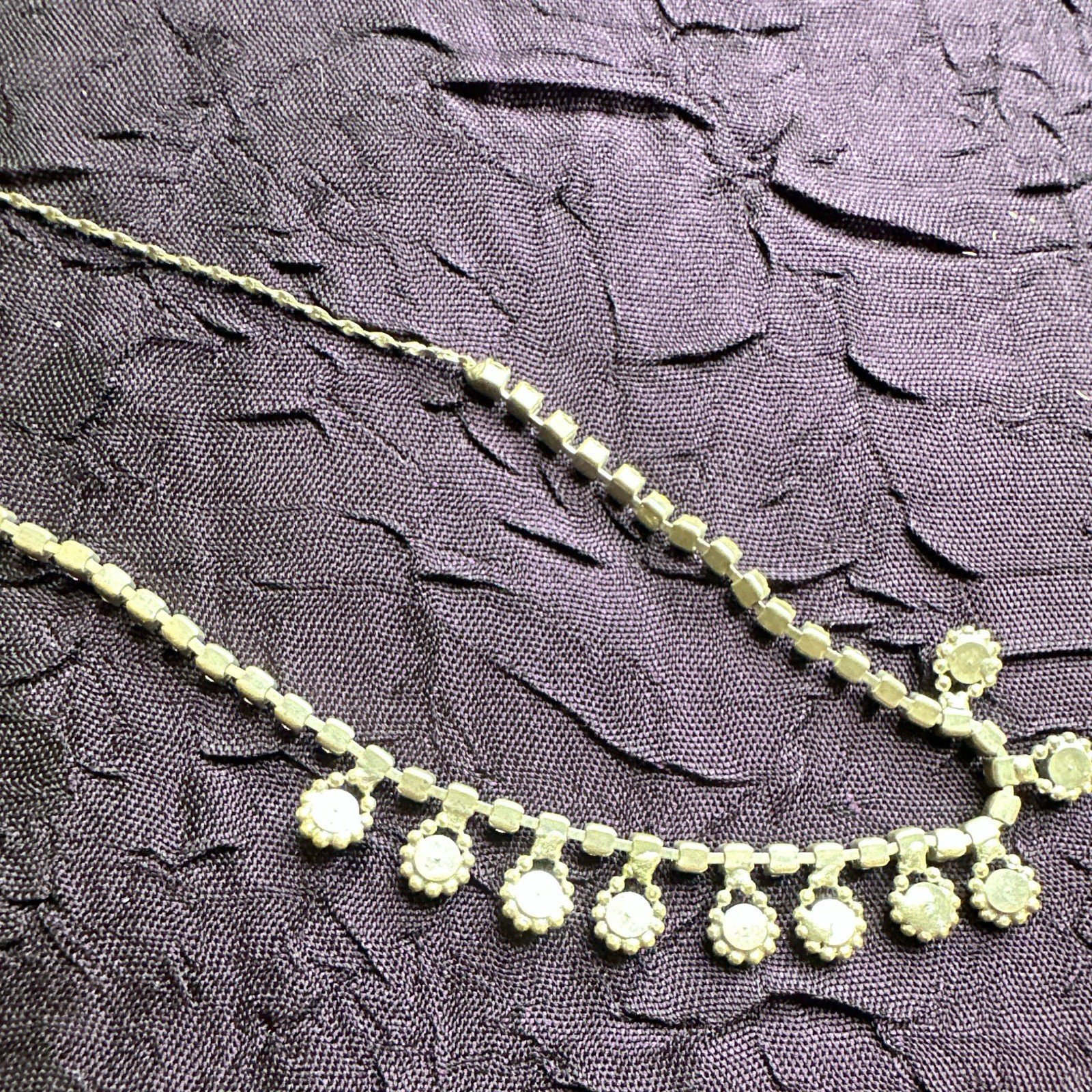 Silver Clear Crystal Rhinestone Round Drop Charm Necklace Adjustable
