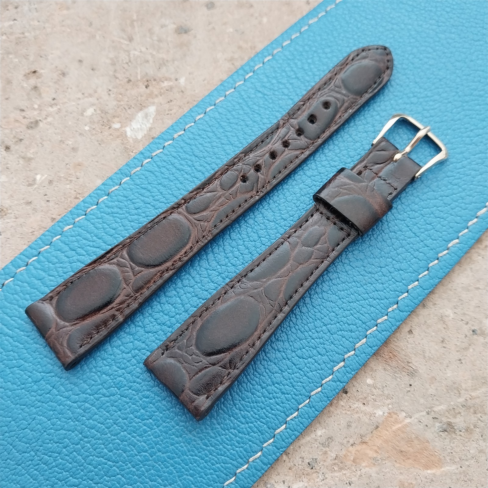 Hamilton 17.4mm Lizard Croc Grain Leather Vintage Watch Strap & Gold Logo Buckle