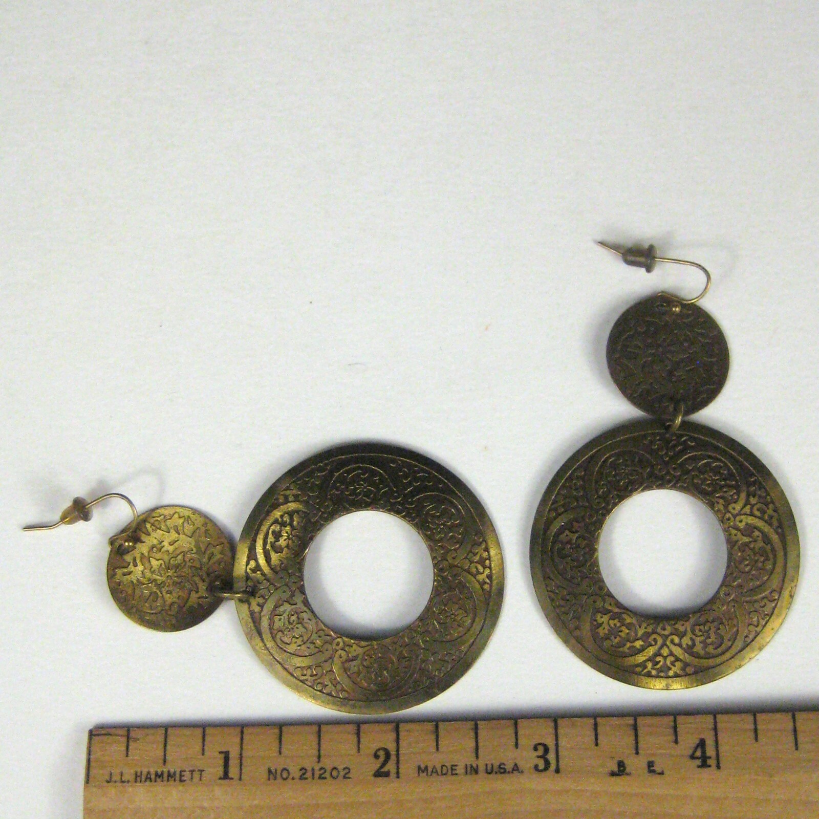 Earring Pierced 2.8 in Jewelry Dangle Brasstone Hammered Texture Boho Statement
