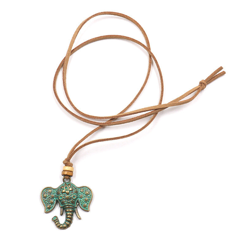 Fashion Vintage Green Elephant Charm Pendant Sweater Chain Alloy Necklace jewelr