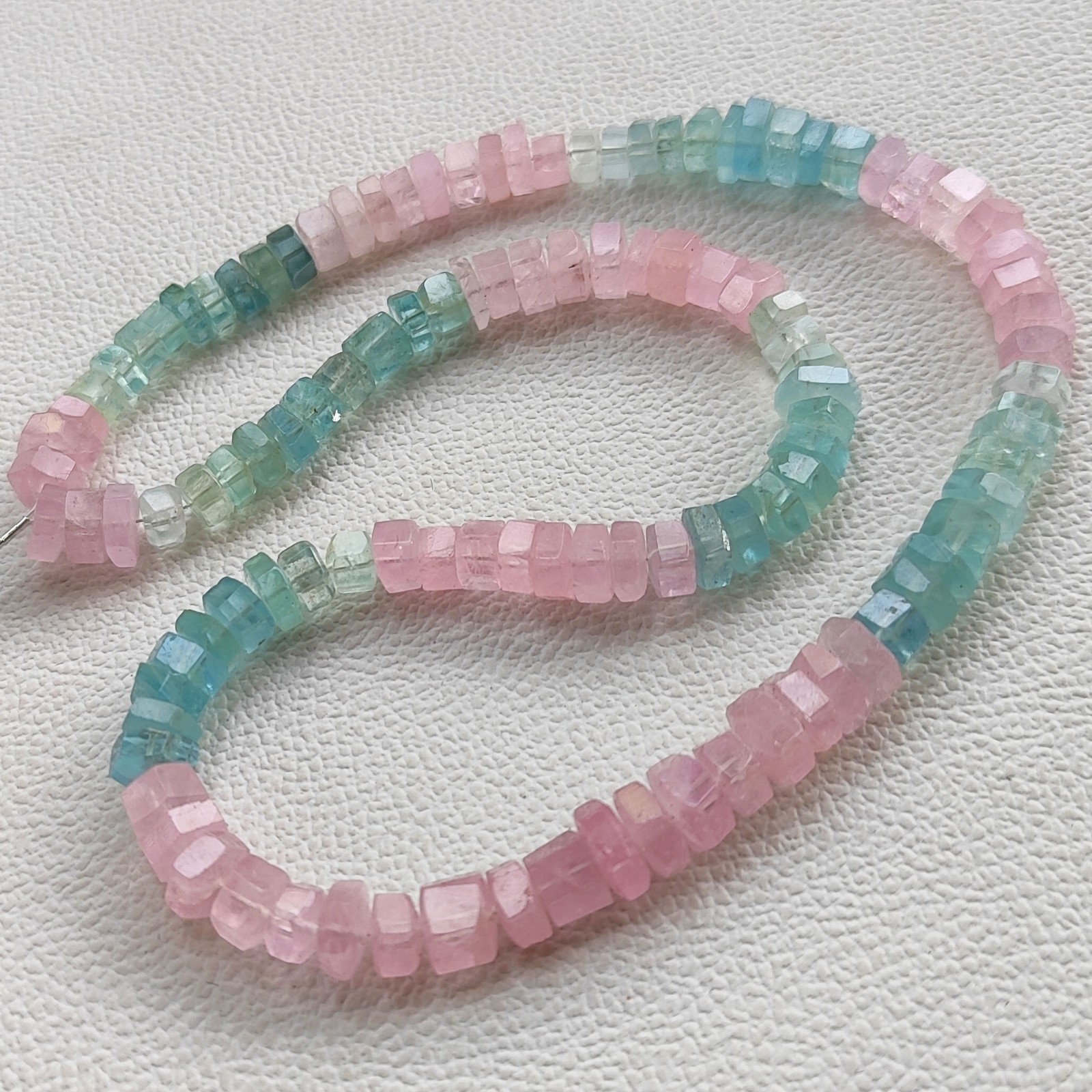 Multi Beryl Morganite Aquamarine Faceted Bolt Beads 8-9mm 17″ Strand Brazil Gems