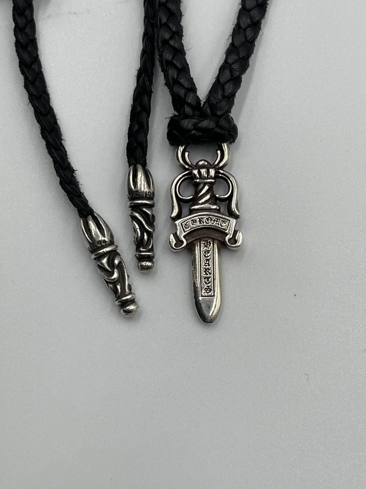 100% Authentic Chrome Hearts Dagger Pendant +CH Leather Braid Bolo/Boro Necklace