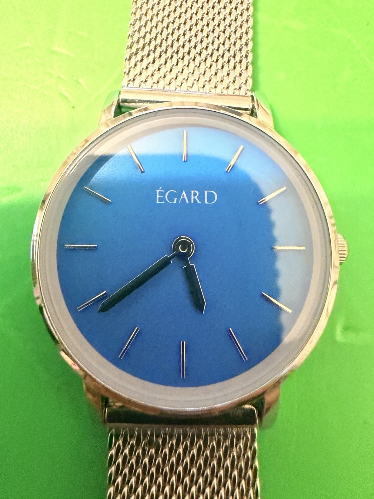 NEW EGARD V1-Class Blue Dial Quartz Watch 316L Sapphire Crystal Mesh Band Runs