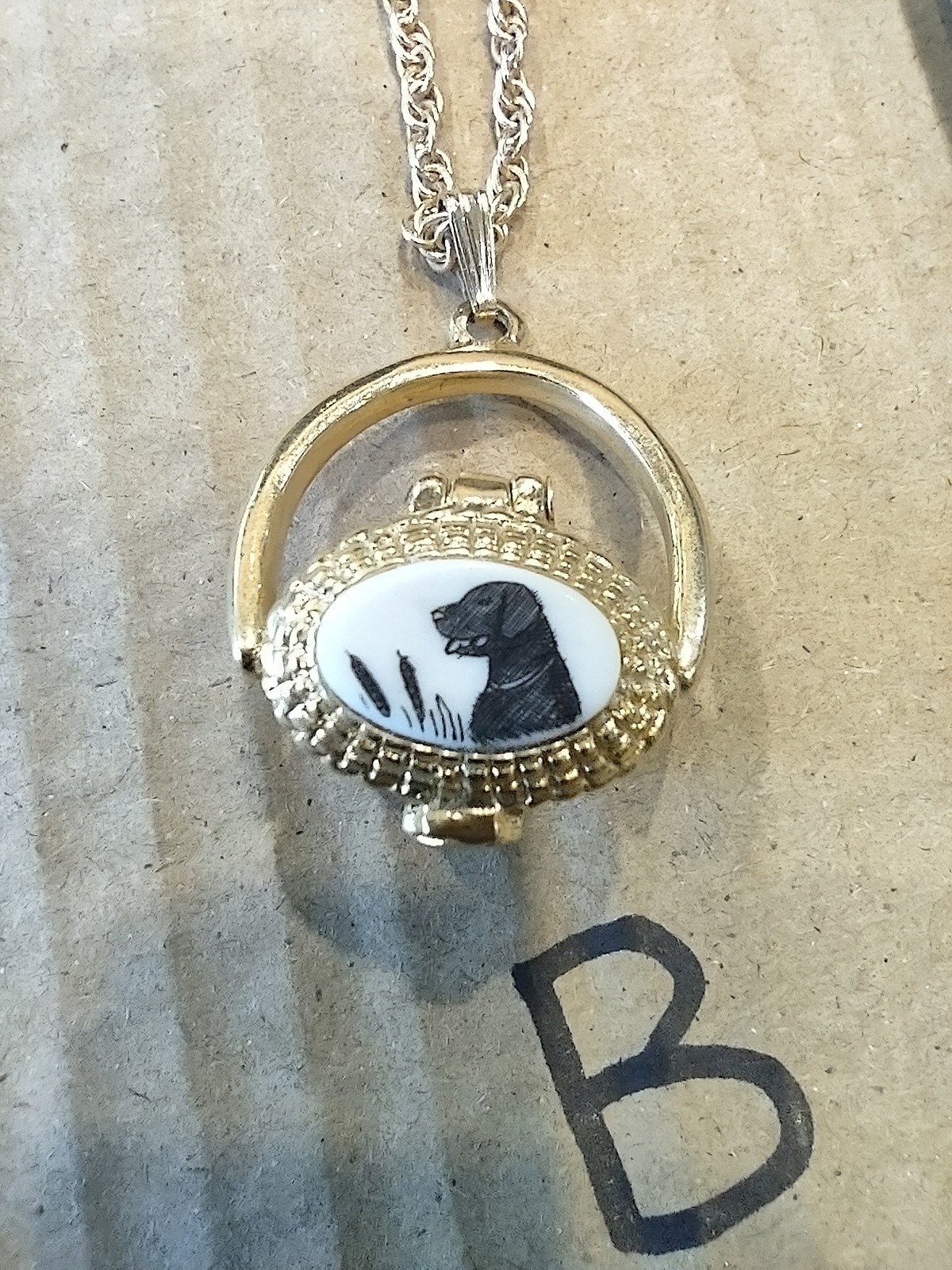 Pewter P.A.I. Pewter Photo Holder Locket Dog Pendant Rope Chain Necklace 24 in