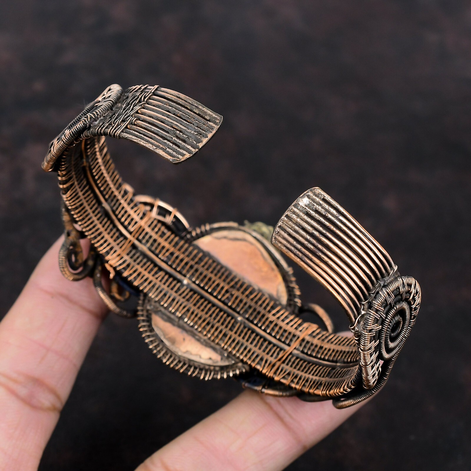 Gift For Women Wire Wrapped Flower Adjustable Cuff Copper Titanium Coated Shell