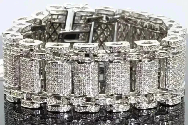 17Ct Round Cut Lab-Created Diamond Men’s Bracelet 14K White Gold Finish
