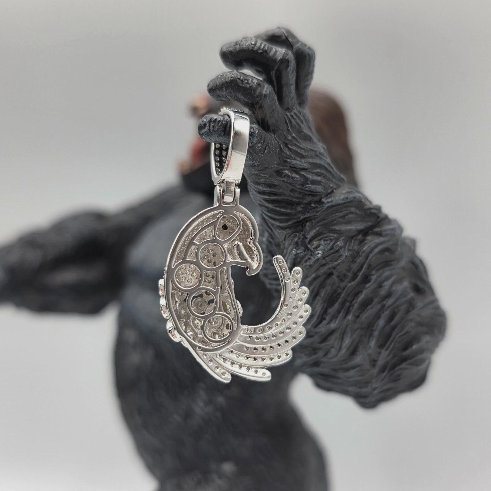 1.60 Ct Lab Created Moissanite Macaw Parrot Bird Pendant 14K White Gold Plated