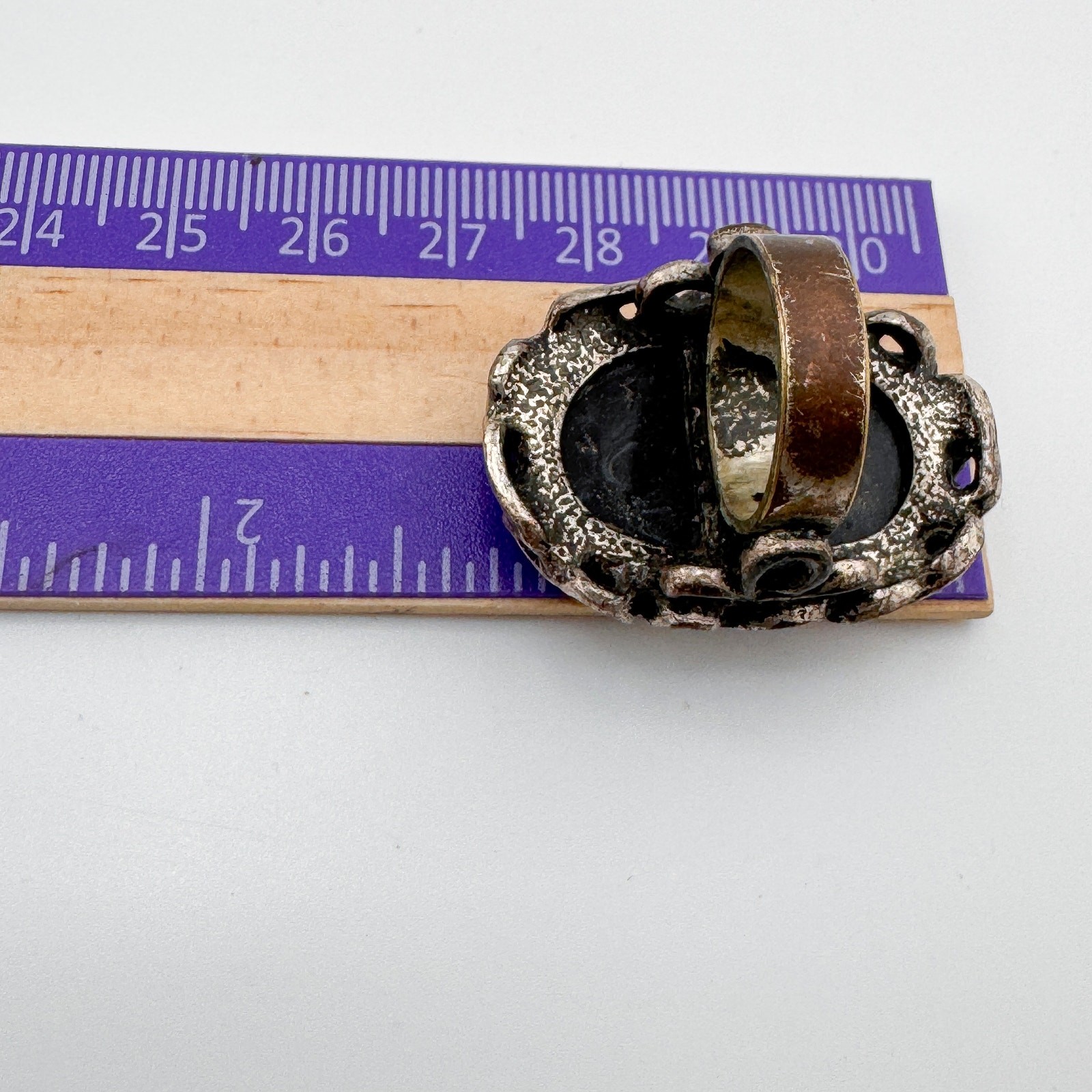 Vintage Black Gray White Agate Statement Ring Timeless Unique Southwestern