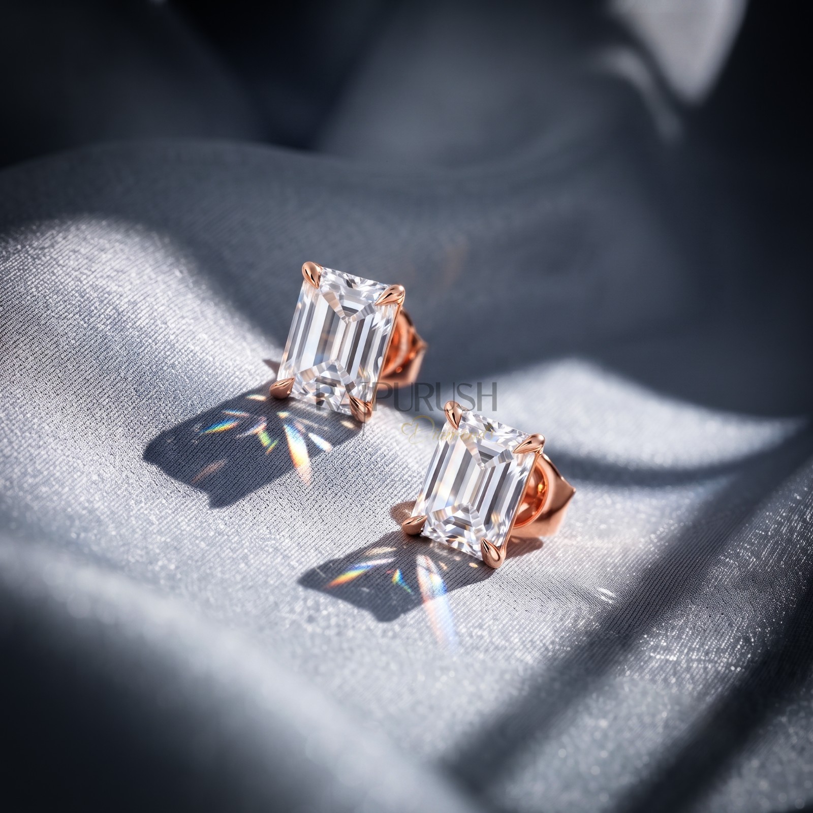 VVS Moissanite Emerald Cut Stud Earrings 925 Silver Iced Hip Hop Mens Womens