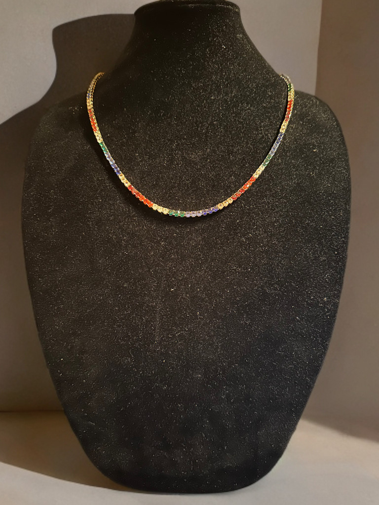 4mm RAINBOW Sapphire 70ctw Lab Sim Diamond Chain Necklace Heavy 40g