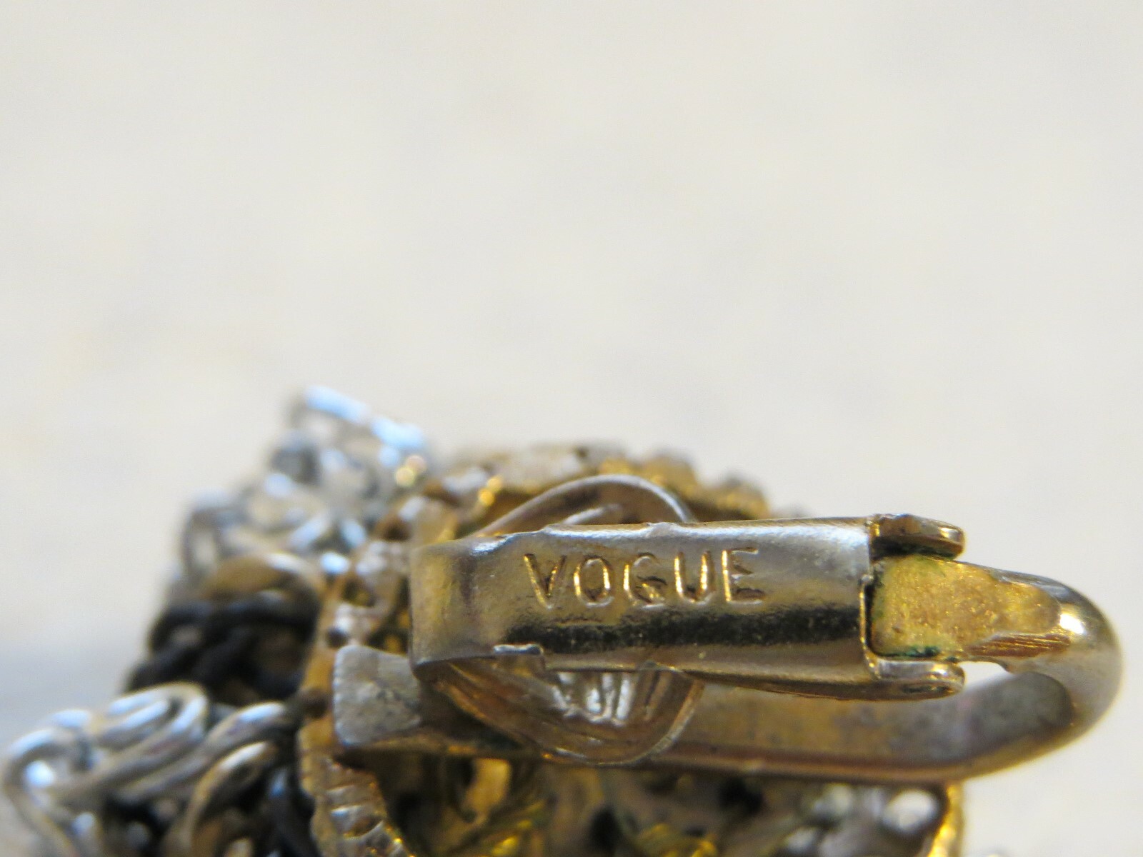 Vintage Black Silver Gold Chain Cluster Clip-On Earrings Signed Vogue