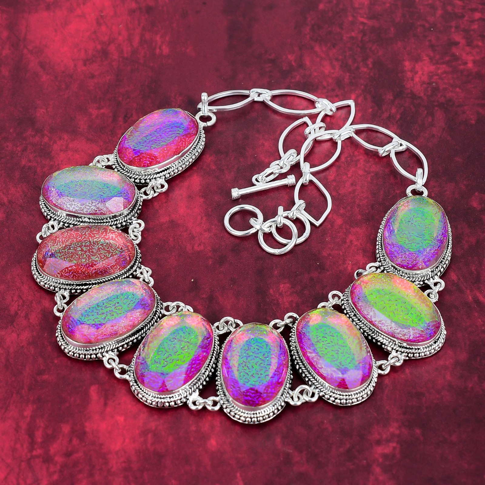 Pink Triplet Opal Gemstone Handmade 925 Sterling Silver Jewelry Necklace