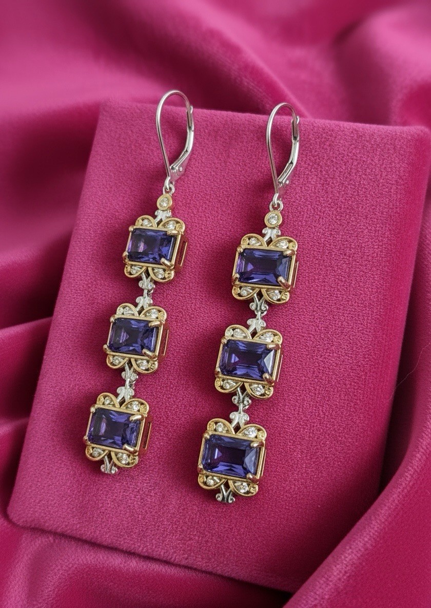 Michael Valitutti Gems En Vogue 925 Sterling Sil 18K YG Pltd Iolite Earrings NWT