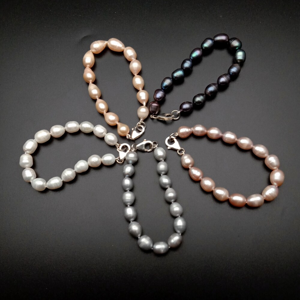8″ 10x12mm White Black Gray Pink Purple CulturedPearl Bracelet silver clasp 925