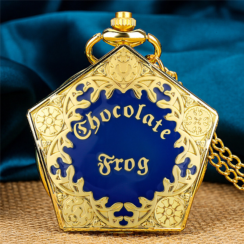 Golden Pentagon Chocolate Frog Quartz Pocket Watch Necklace Chain Birthday Gifts