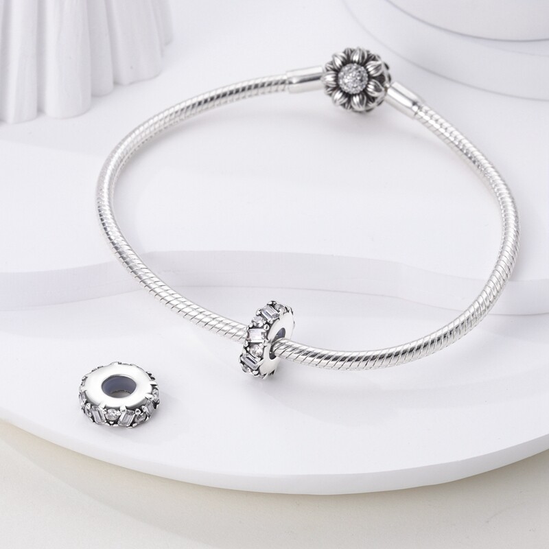 MULA European Silver Plated Charm AAA CZ Silicone Stopper For Women Bracelet