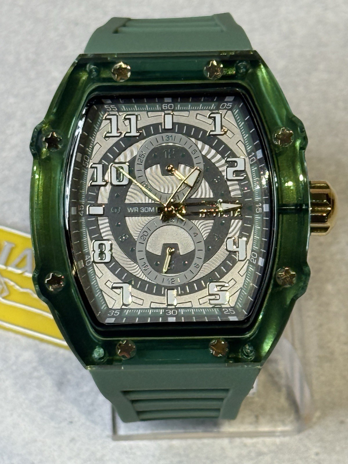 Invicta Racing Cyclone 48.5mm Quartz Watch Transparent Green Silicone Strap New