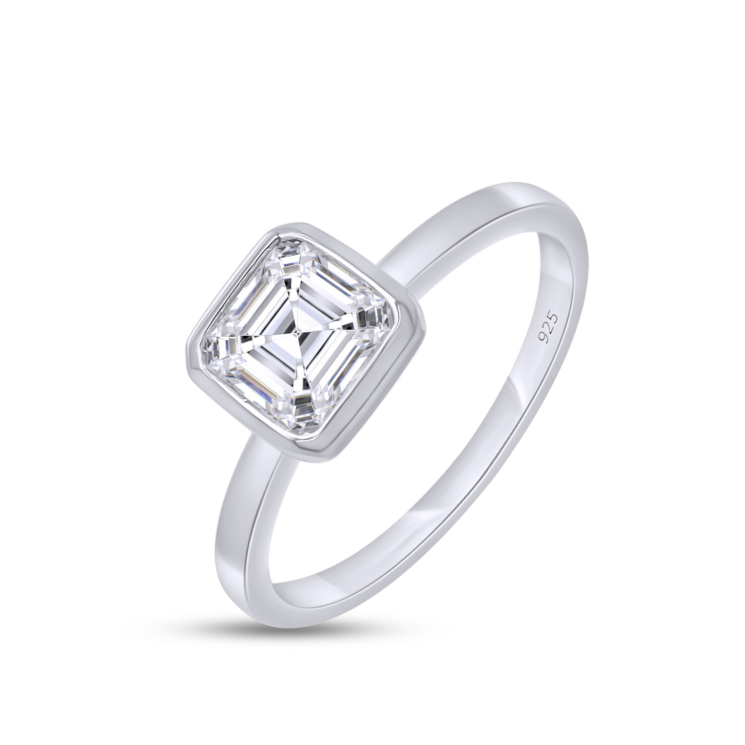 8/9ct Solitaire Engagement Ring Sterling Silver Asscher Lab Created Moissanite
