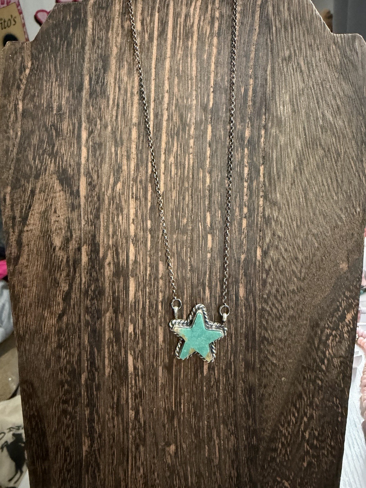 Native Made by Johnny Dixon Sterling Silver 925 Turquoise Star Necklace