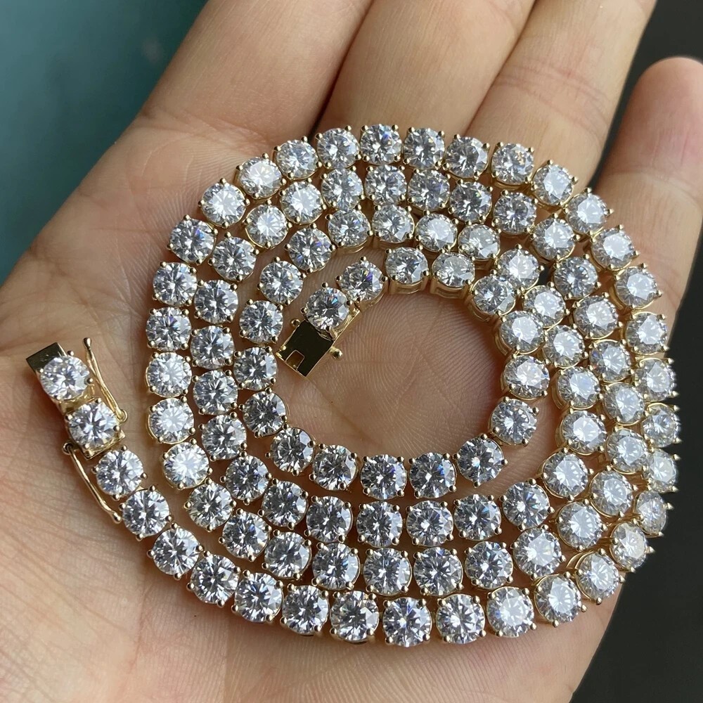 25 CTW Round Cut Moissanite Tennis Linking Necklace 20″ 14K Yellow Gold Plated
